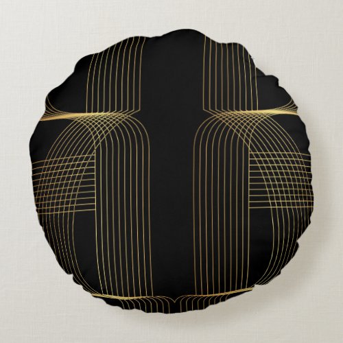 Gold black elegant cool unique trendy line art round pillow
