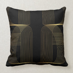 Gold, black, elegant, cool, unique trendy line art throw pillow