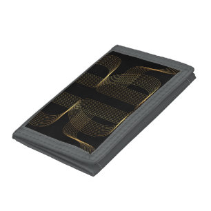 Gold, black, elegant, cool, unique trendy line art tri-fold wallet