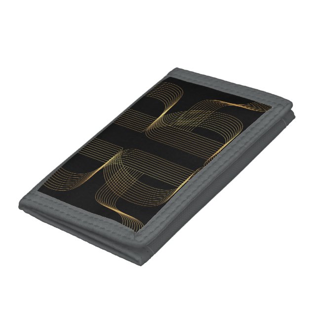 Gold, black, elegant, cool, unique trendy line art trifold wallet (Bottom)
