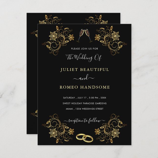 Gold Black Elegant Design Wedding Invitation Card (Front/Back)