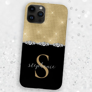 Gold Black Elegant Diamonds Monogram Luxury Custom iPhone 14 Case