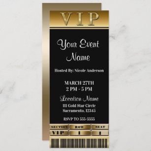 Gold & Black Elegant Dinner Party VIP Ticket Invitation