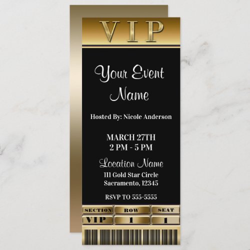 Gold  Black Elegant Dinner Party VIP Ticket Invitation