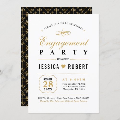 Gold  Black  Elegant Engagement Party Invitation