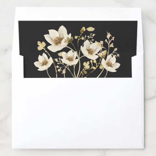 Gold Black Elegant Floral Watercolor Wedding Envelope Liner