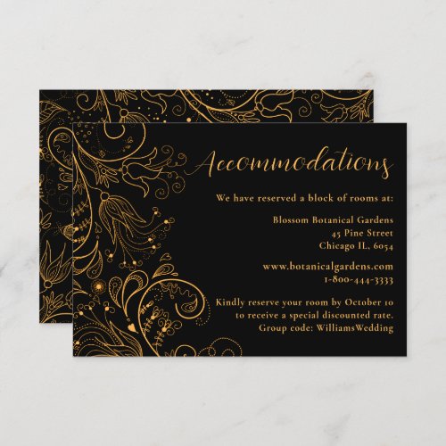 Gold Black Elegant Floral Wedding Accommodations Enclosure Card