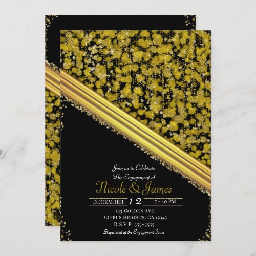 Gold  Black Elegant Glam Engagement Party Invitation