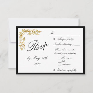 Gold Black Elegant Glamorous Wedding RSVP Card