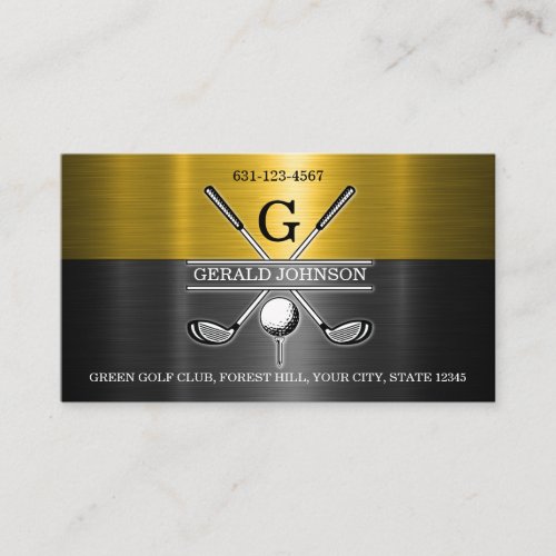 Gold_Black Elegant Golf Monogram Business Card