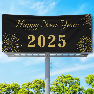 Gold Black Elegant Happy New Year 2025 Party Banner