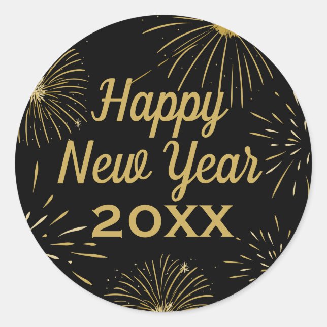 Gold Black Elegant Happy New Year 2026 Party Classic Round Sticker (Front)