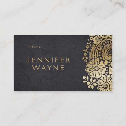 Gold black elegant lace wedding place cards
