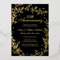 Gold Black Elegant Leaf 50th Wedding Anniversary