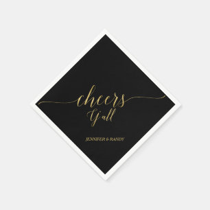 Gold & Black Elegant Lettering Cheers Y' all Napkins