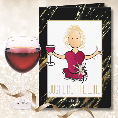 Gold Black Elegant Like Fine Wine Cartoon Birthday Card