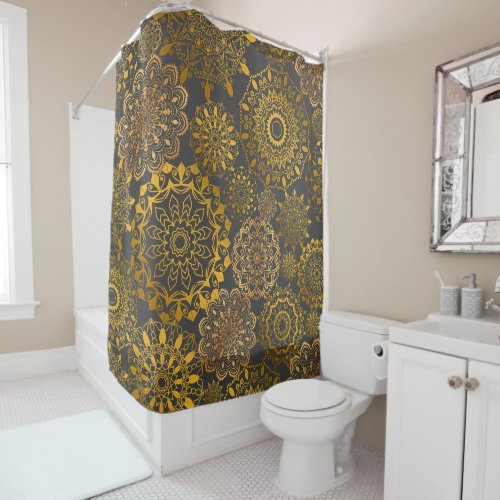 Gold  Black Elegant Mandala Shower Curtain