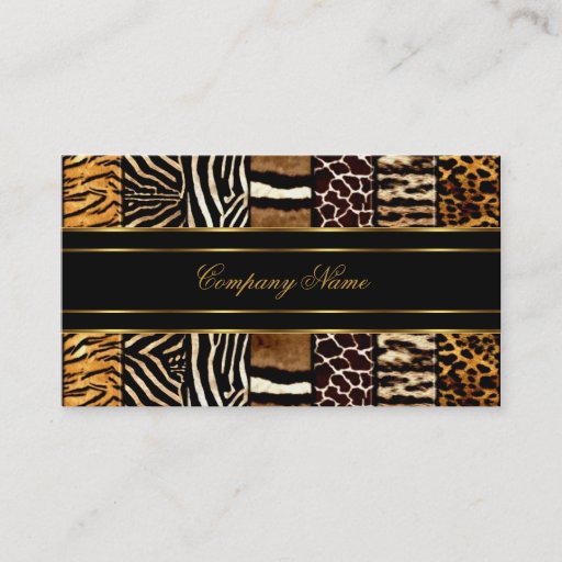 Customizable Gold Black Elegant Mixed Zebra Leopard Tiger Business Card Template