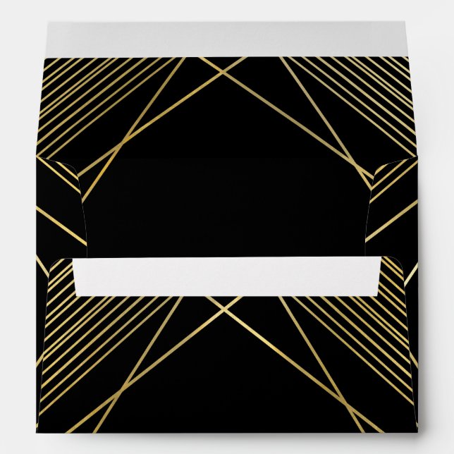 Gold & Black Elegant Modern Geometric Glam Deco Envelope (Back (Bottom))