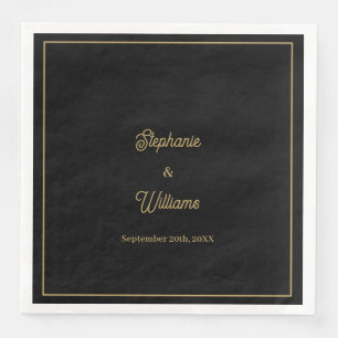 Gold Black Elegant Name Simple Minimal Wedding Paper Dinner Napkins