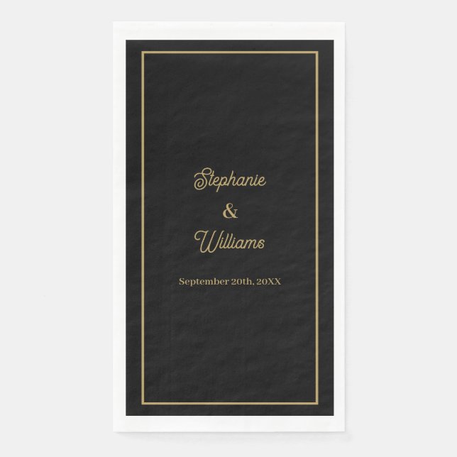 Gold Black Elegant Name Simple Minimal Wedding Paper Guest Towels (Front)