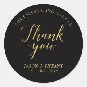 Gold & Black   Elegant Party Favor Thank you Classic Round Sticker