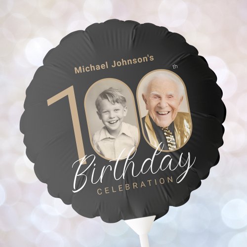 Gold Black Elegant Photo 100th Birthday Party Balloon