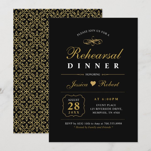 Gold & Black | Elegant Rehearsal Dinner Invitation (Front/Back)