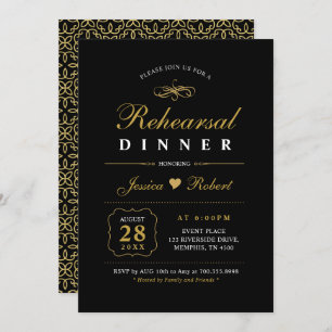 Gold & Black Elegant Rehearsal Dinner Invitation