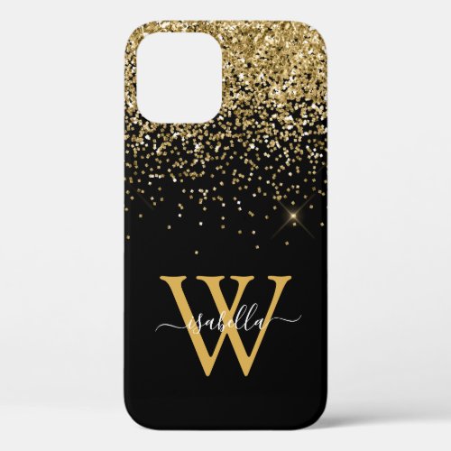 Gold Black Elegant Script iPhone 12 Case