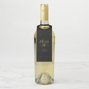 Gold & Black Elegant Script Cheers 50th Birthday Bottle Hanger Tag