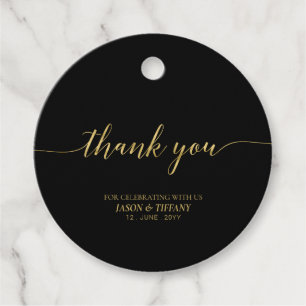 Gold & Black Elegant Script Party Favor Thank you Tags