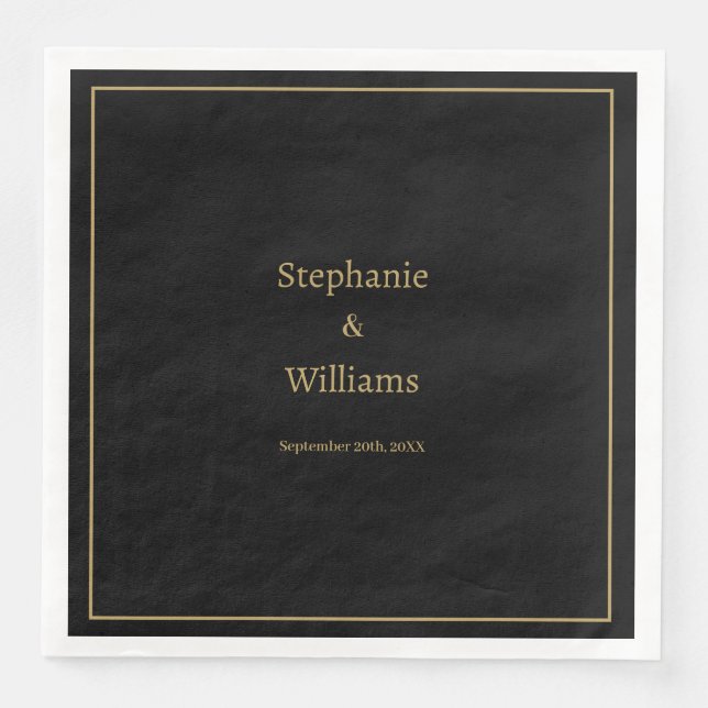 Gold Black Elegant Simple Name Minimal Wedding Paper Dinner Napkins (Front)