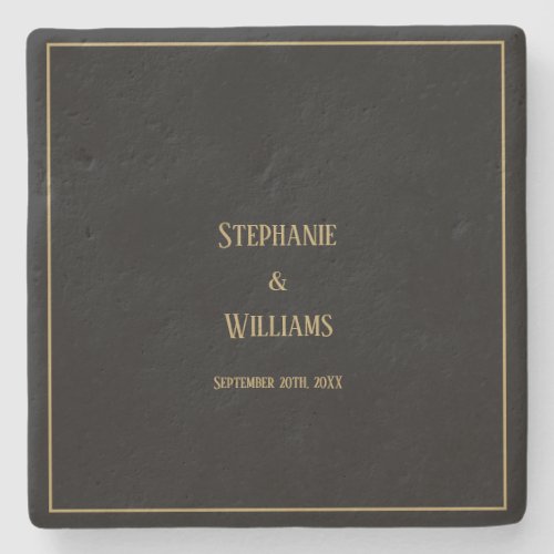 Gold Black Elegant Simple Name Wedding Gift Favor Stone Coaster