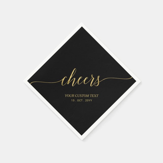 Gold & Black Elegant Stylish Lettering Cheers Napkins (Corner)