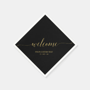Gold Black Elegant Stylish Lettering Welcome Party Napkins