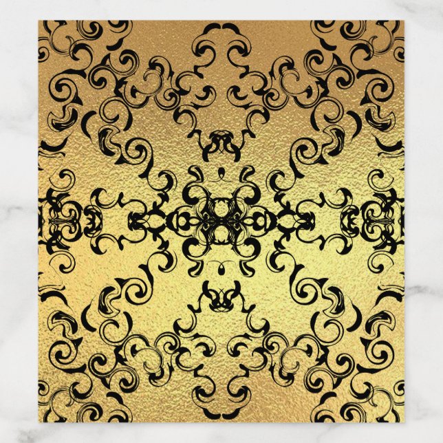 Gold Black Elegant Swirl Gothic Wedding Envelope Liner (Design)