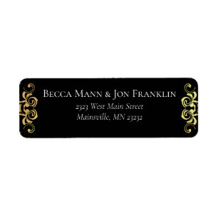Gold Black Elegant Swirl Gothic Wedding Label