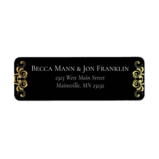 Gold Black Elegant Swirl Gothic Wedding Label (Front)