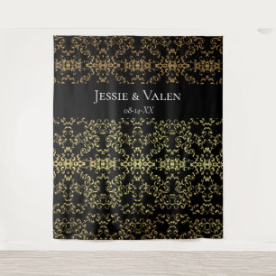 Gold Black Elegant Swirl Gothic Wedding Tapestry