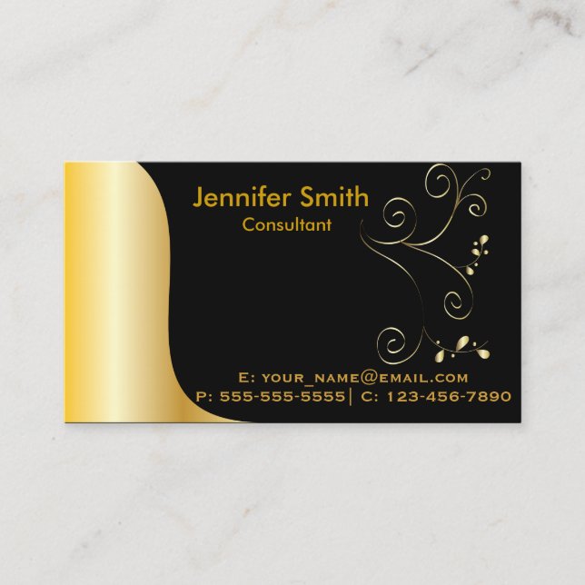 Gold Black Elegant Template Business Card (Front)