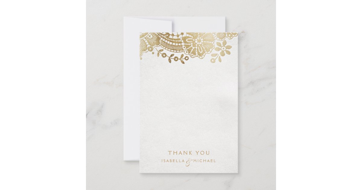Gold black elegant vintage lace wedding thank you card | Zazzle