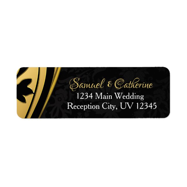 Gold Black Elegant Wedding Anniversary Address Label (Front)