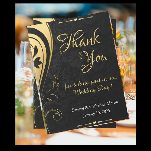 Gold Black Elegant Wedding Anniversary Thank You Postcard