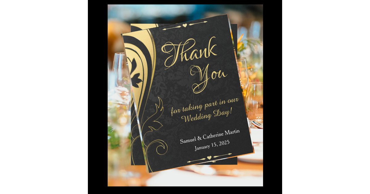 Gold Black Elegant Wedding Anniversary Thank You Postcard | Zazzle