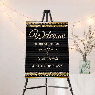 Gold & Black Elegant Wedding Reception Welcome Foam Board
