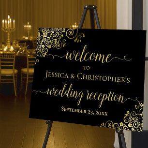 Gold & Black Elegant Wedding Reception Welcome Foam Board