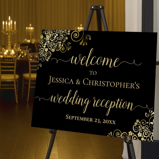 Gold & Black Elegant Wedding Reception Welcome Foam Board (Creator Uploaded)