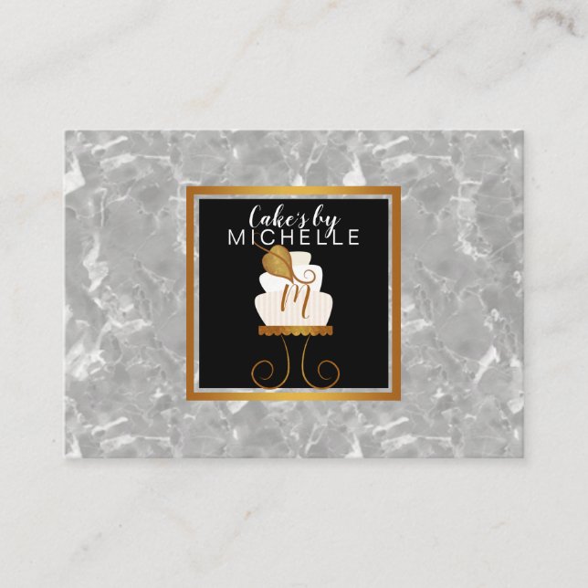 Gold/black elegant white cake business card (Front)