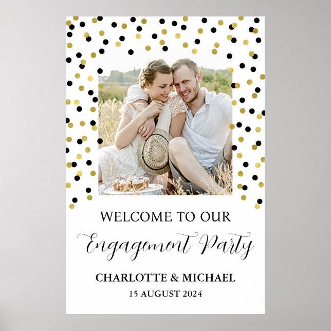 Gold Black Engagement Party Custom 20x30 Photo Poster (Front)